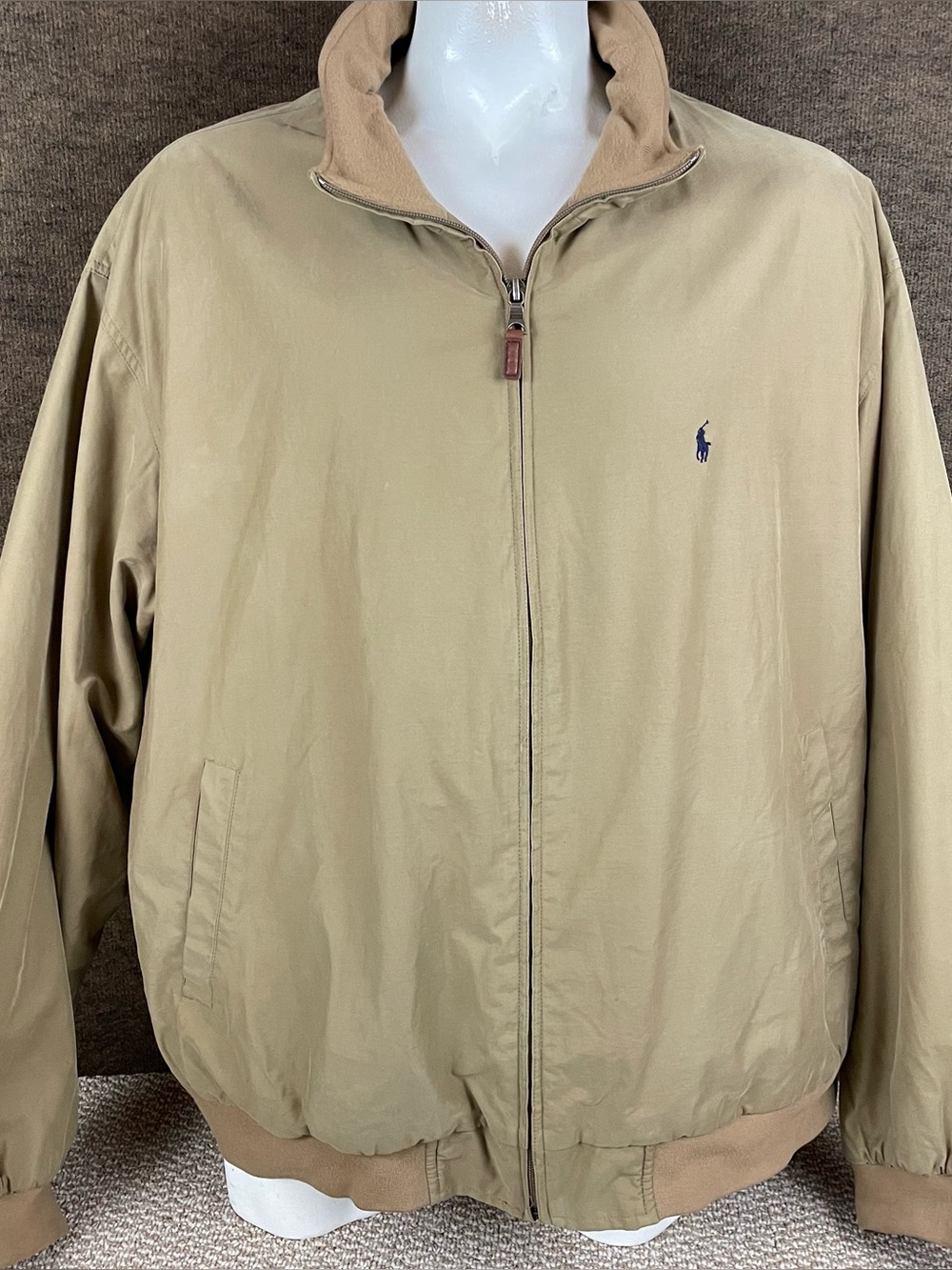 Vintage Polo Ralph Lauren Bomber Jacket Men’s 3XB Tan Wool Liner Insulated 90s